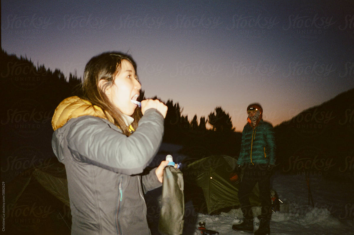 Flash film photo of Camping Nighttime Routine