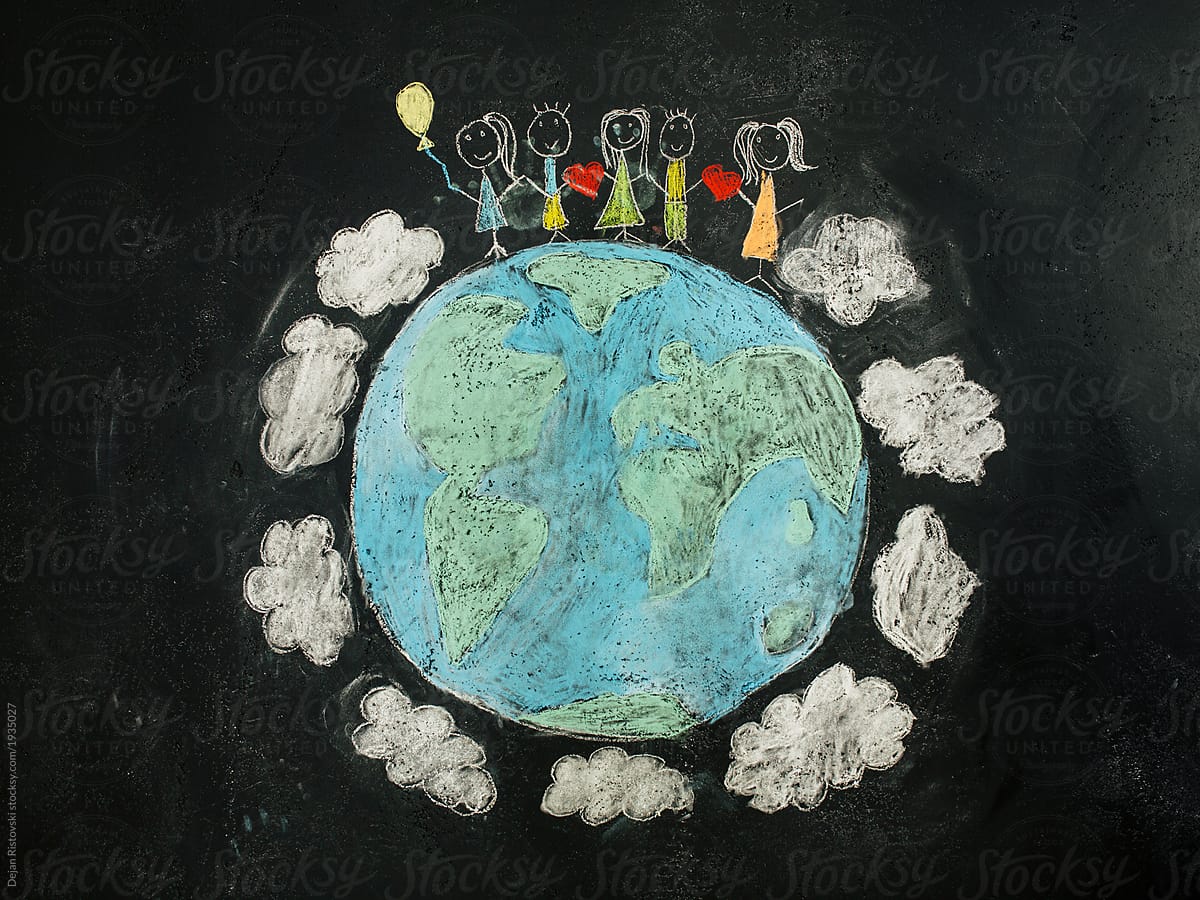 Children's drawing with a note of Peace and unity in the world