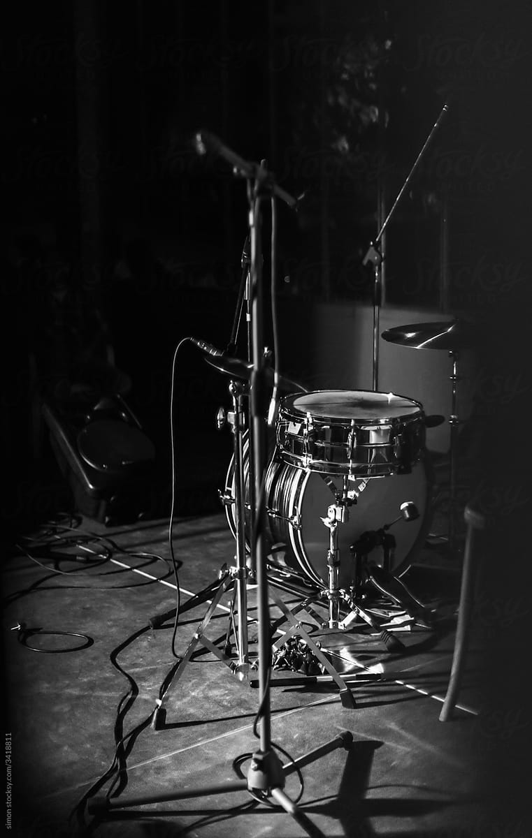 Drum set on stage before concert