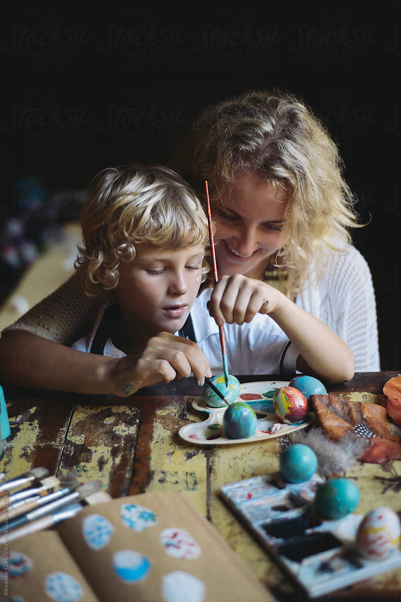 Family Painting Easter Eggs