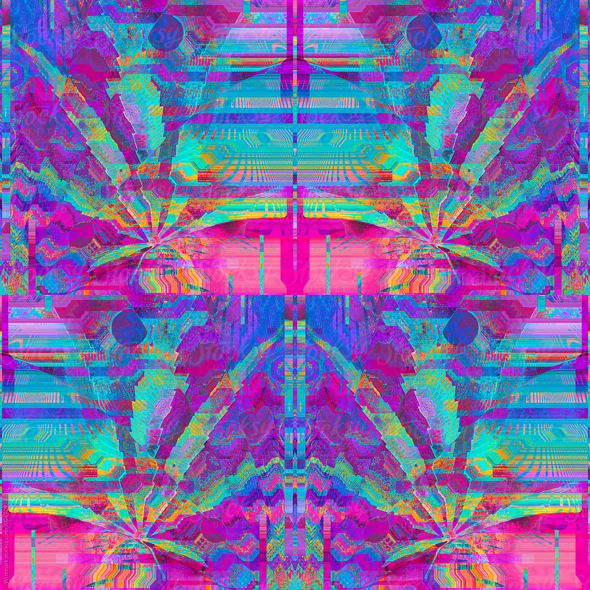 Symmetric marijuana leaves in experimental collage glitch art.