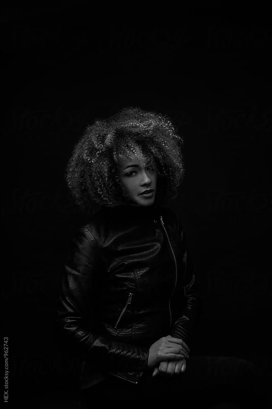 Beautiful Woman With Curly Hair. Bw Portrait