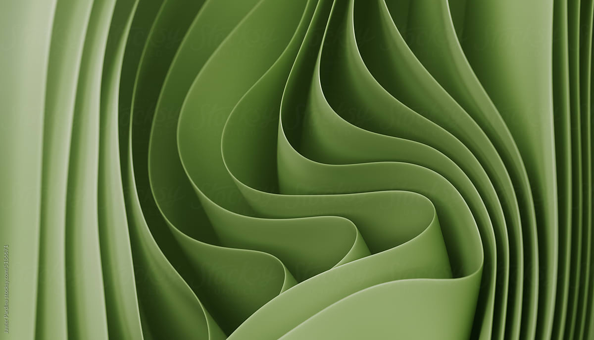 Abstract green background with layers of silk folded drapery