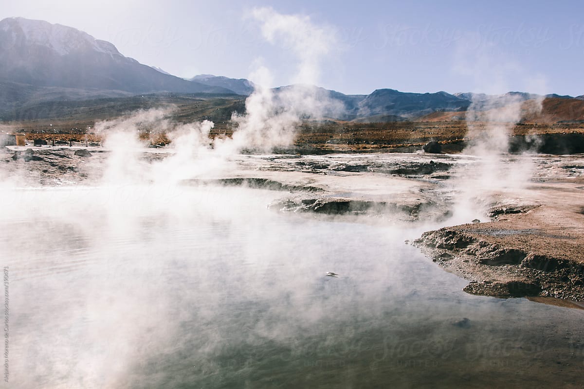Natural Hot Spring and geysers landscape