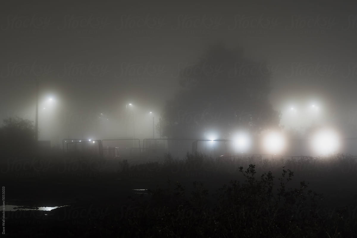 Street lights on a foggy night