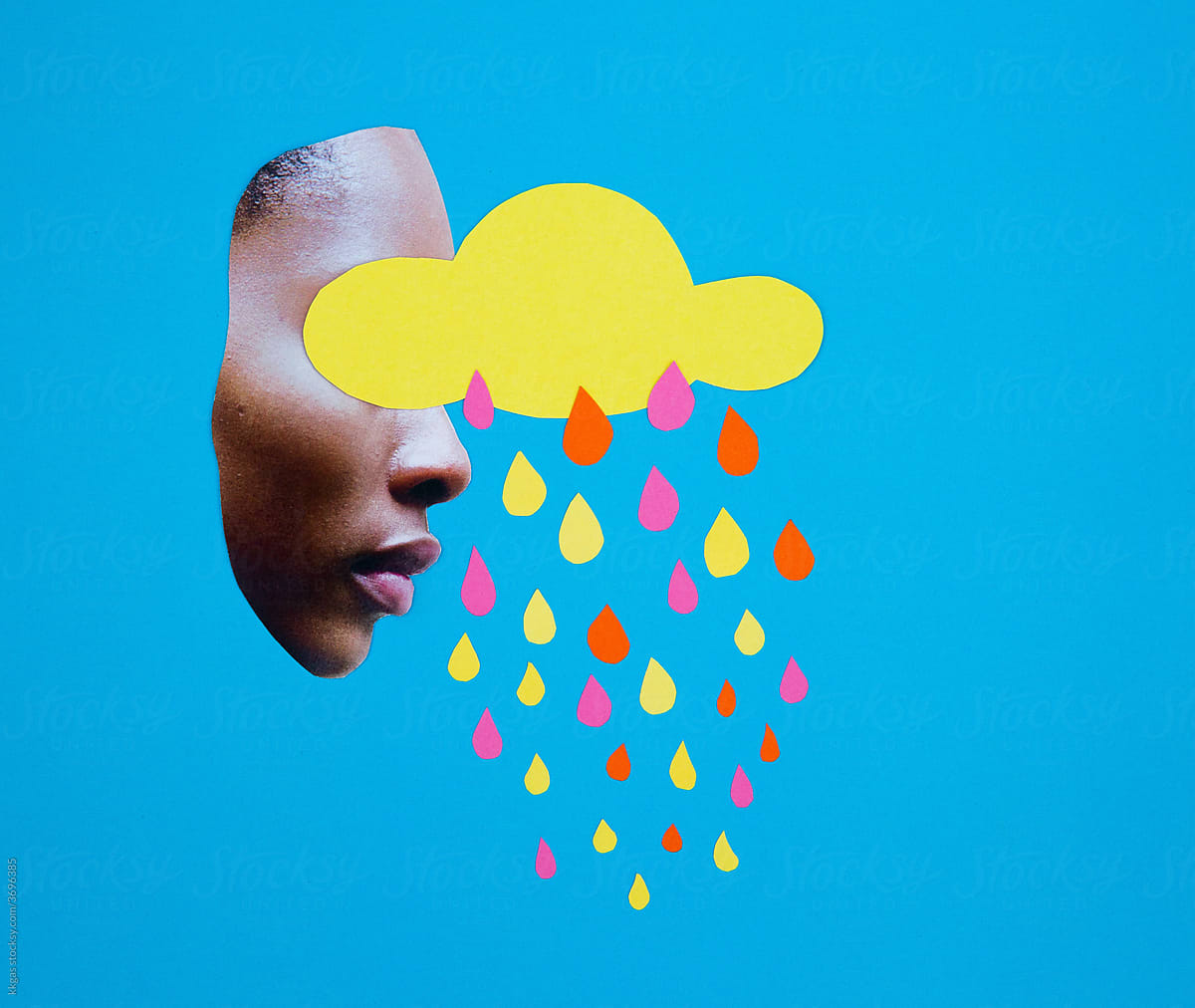 Woman and raincloud collage