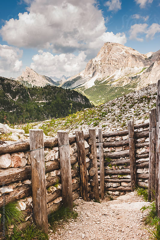 Trenches of World War I on Dolomites Mountains, Italian Alps
