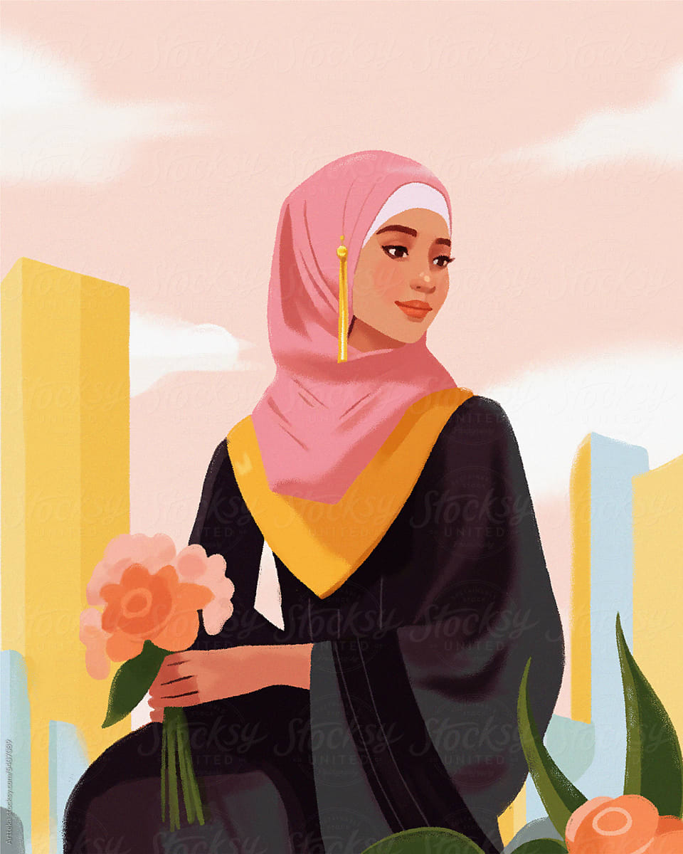 Illustration Of a Muslim girl Graduate in Hijab and Gown