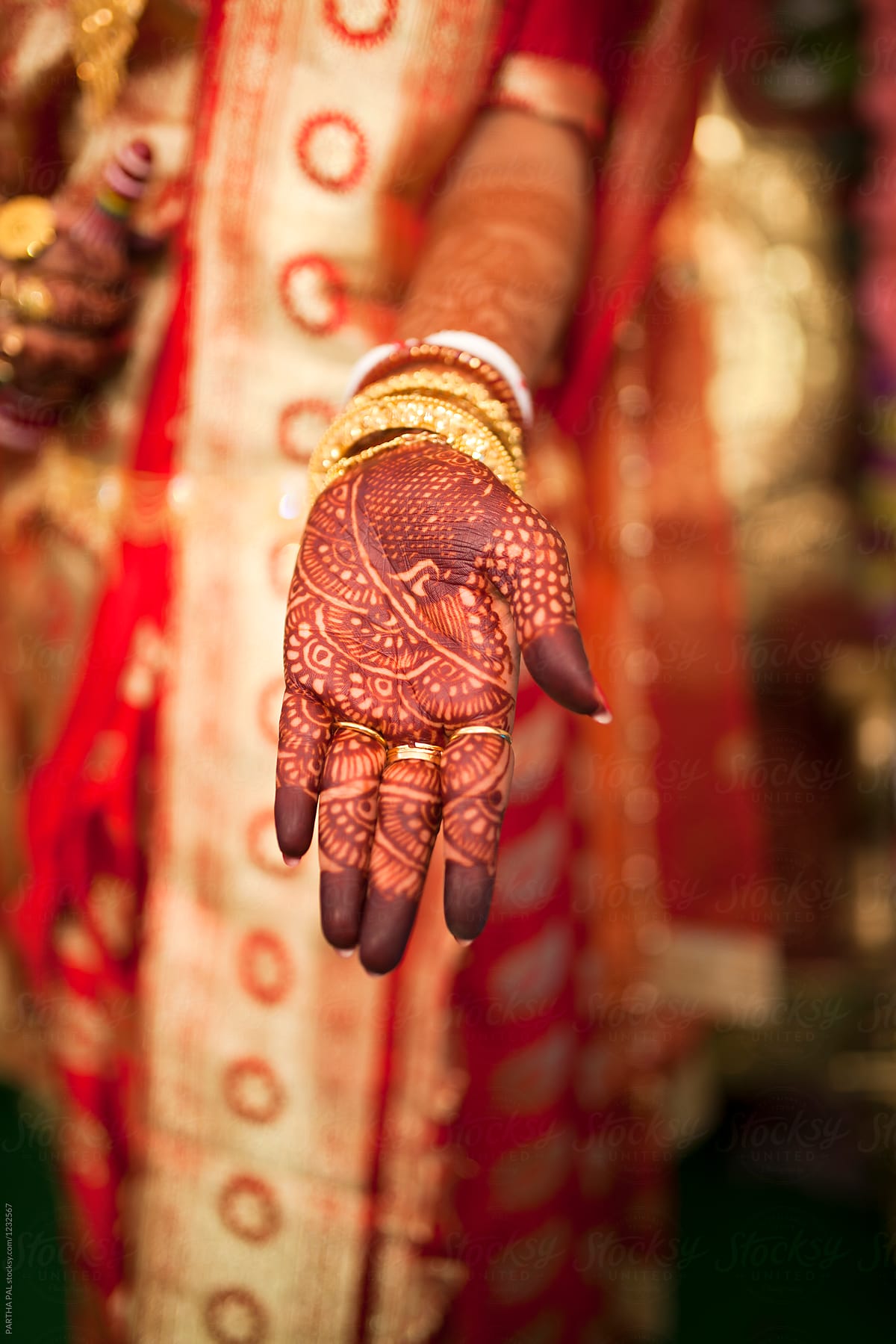 Decorative hand of a Hindu Bride in marriage ceremony
