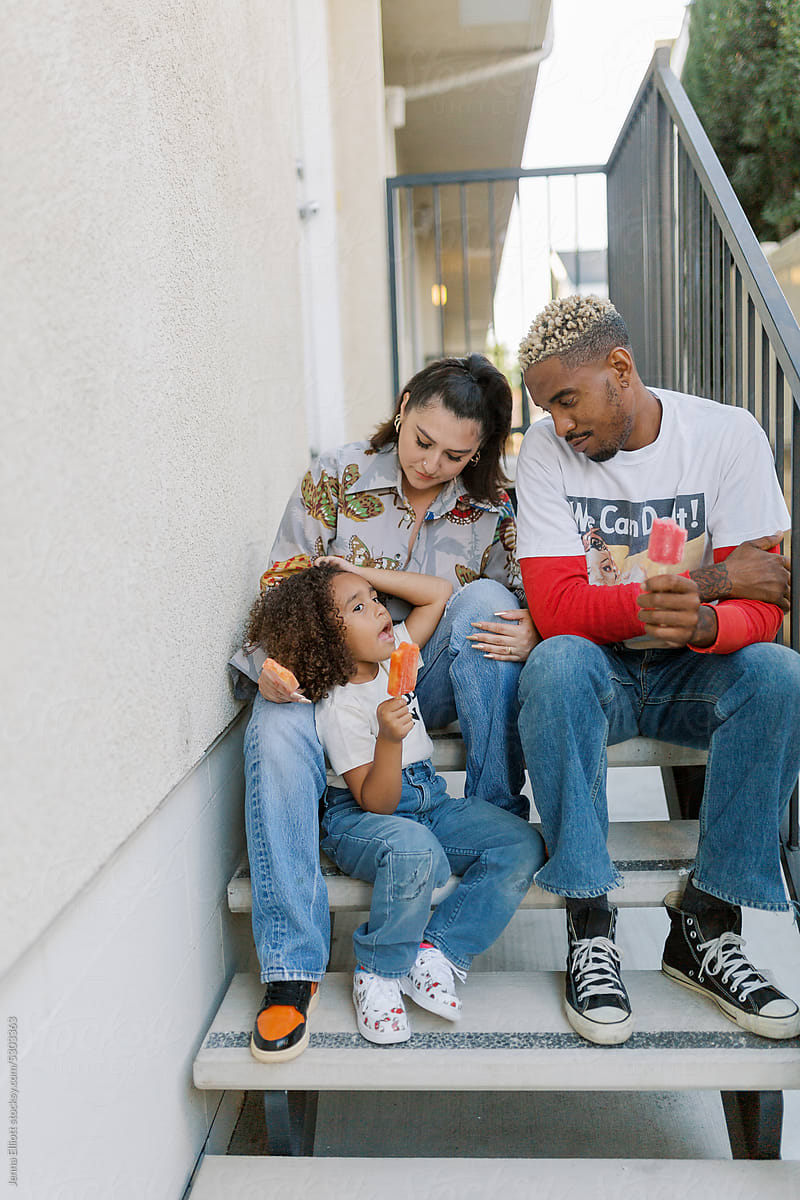 Family Hang Together on Front Steps