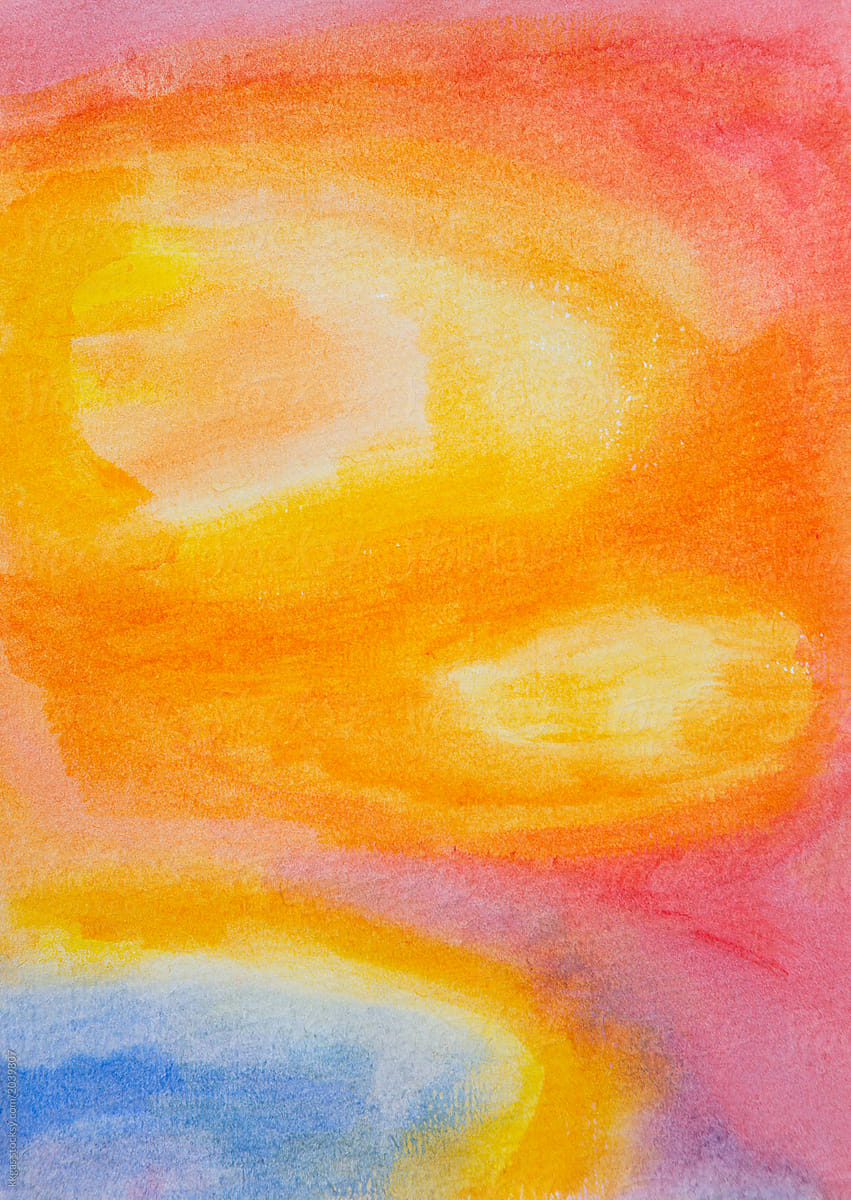 Watercolour abstract painting of yellow, orange and blue tones