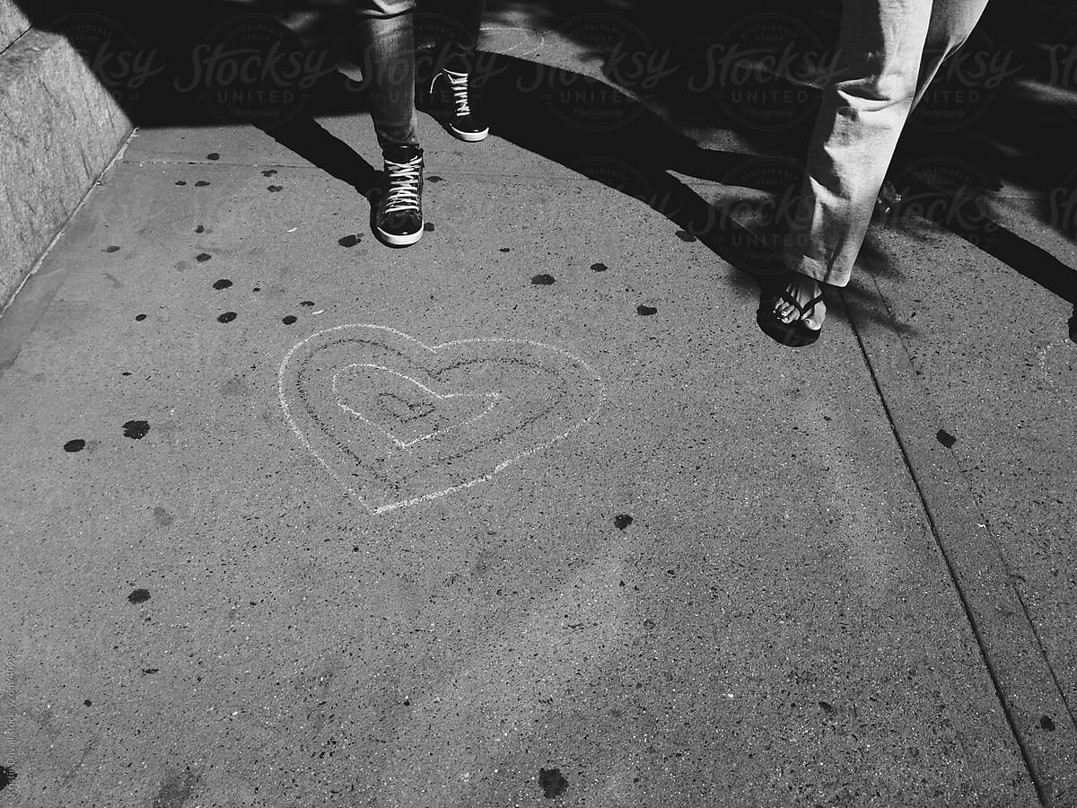 Graffiti hearts on sidewalk. New York City