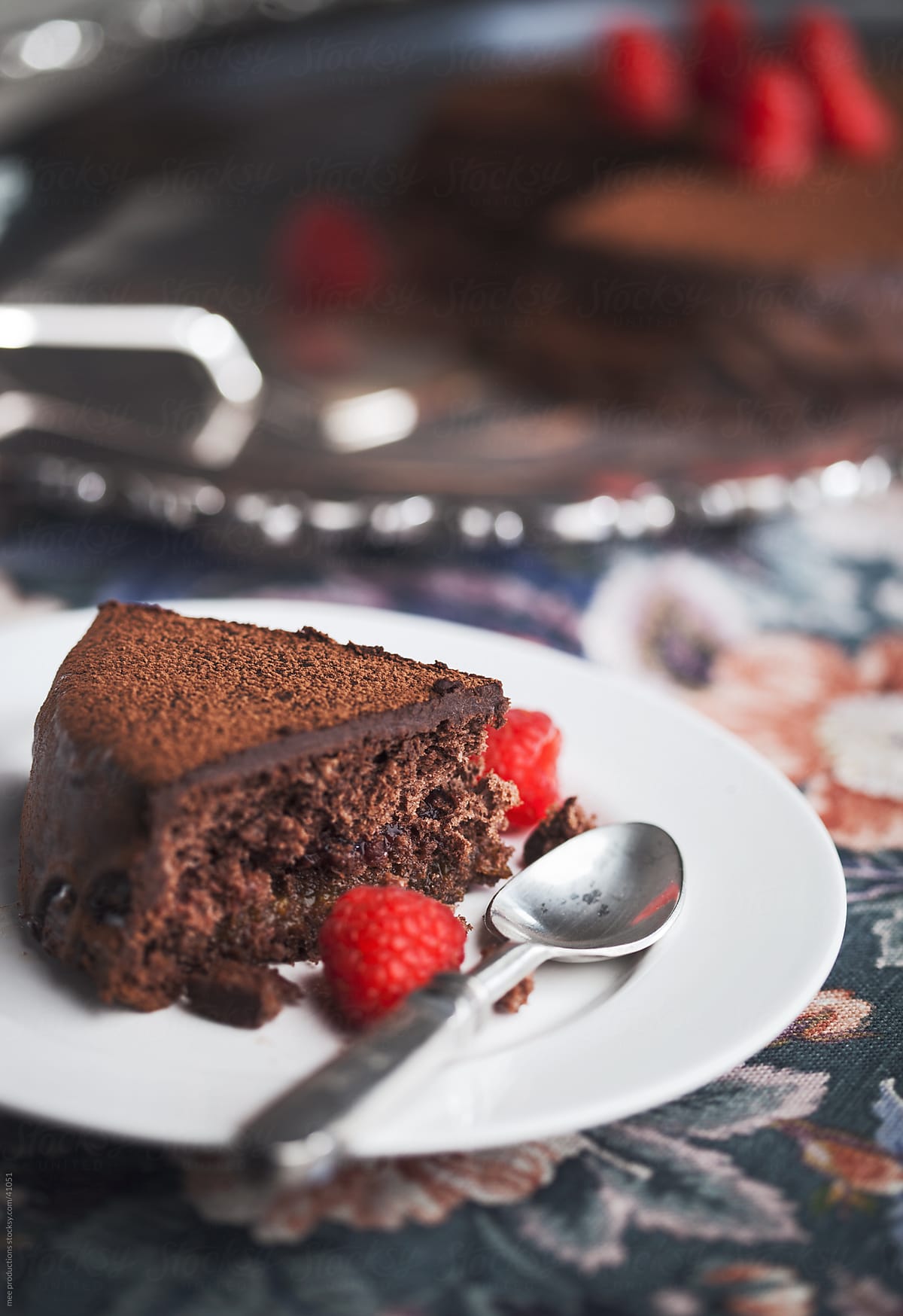 Chocolate cake and raspberries.