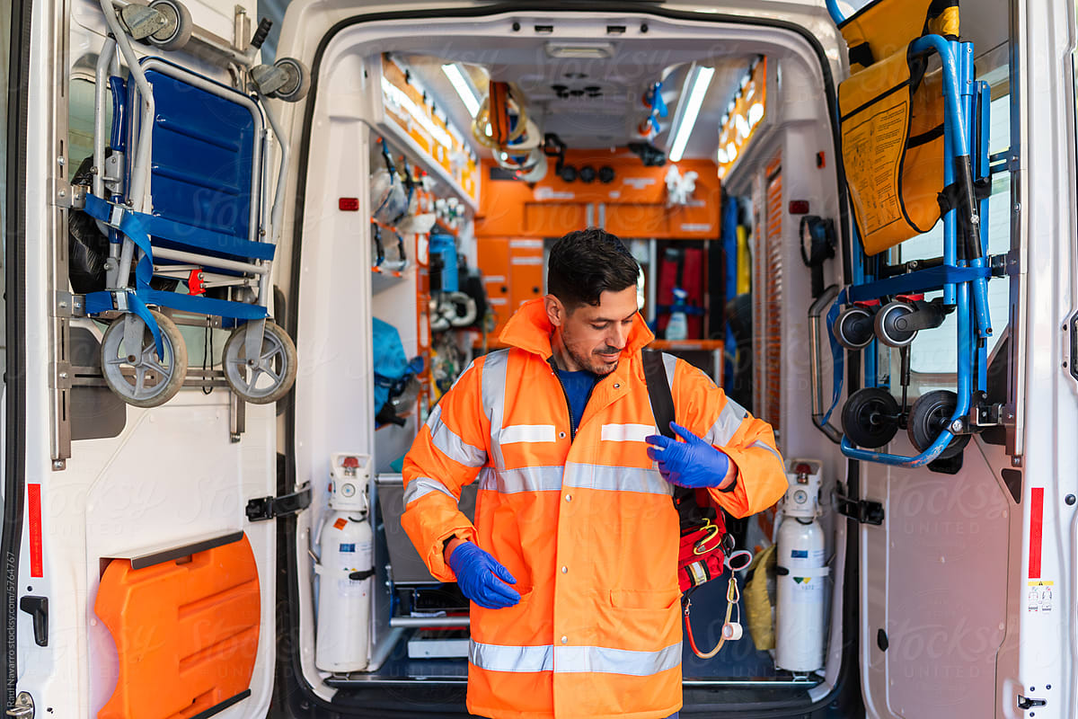 Portrait of a paramedic in orange uniform
