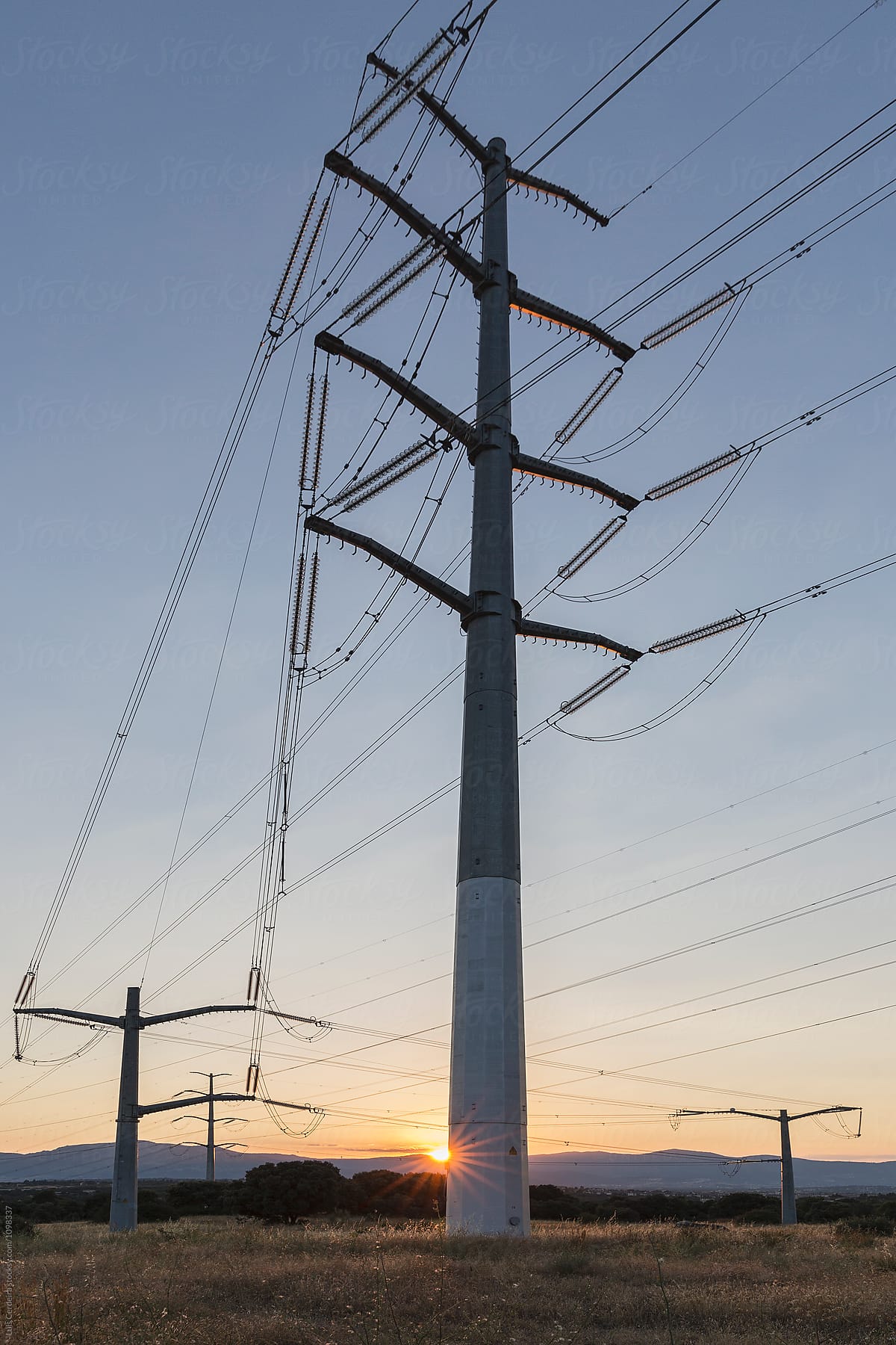 Electricity transmission line at dusk