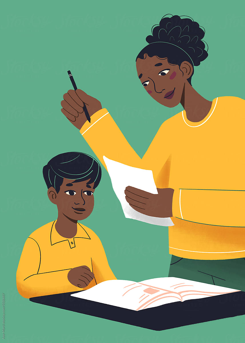 Back to School: african american Teacher Woman with a Child Student