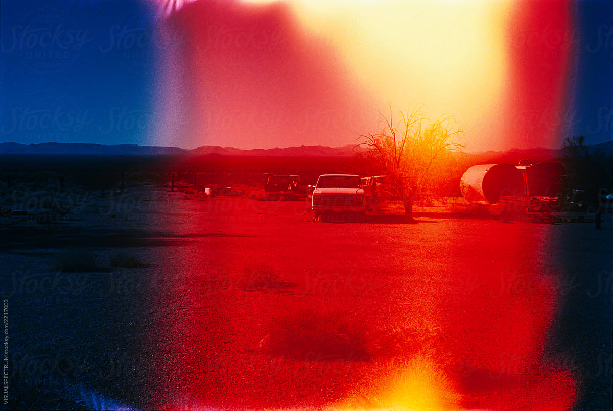 Light Leak American Vintage Cars In Remote Nevada Desert Shot on Film