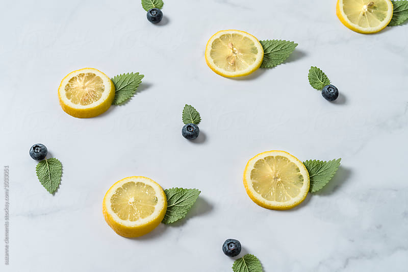 Flavor Pattern With Lemon, Mint and Blueberries
