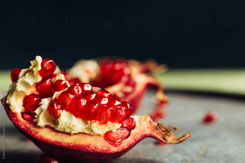 Pomegranate slice close up