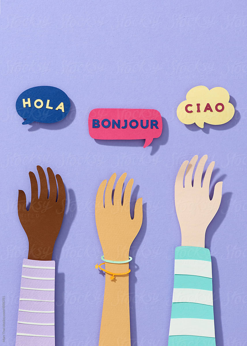 Speech bubbles with greetings words in different languages
