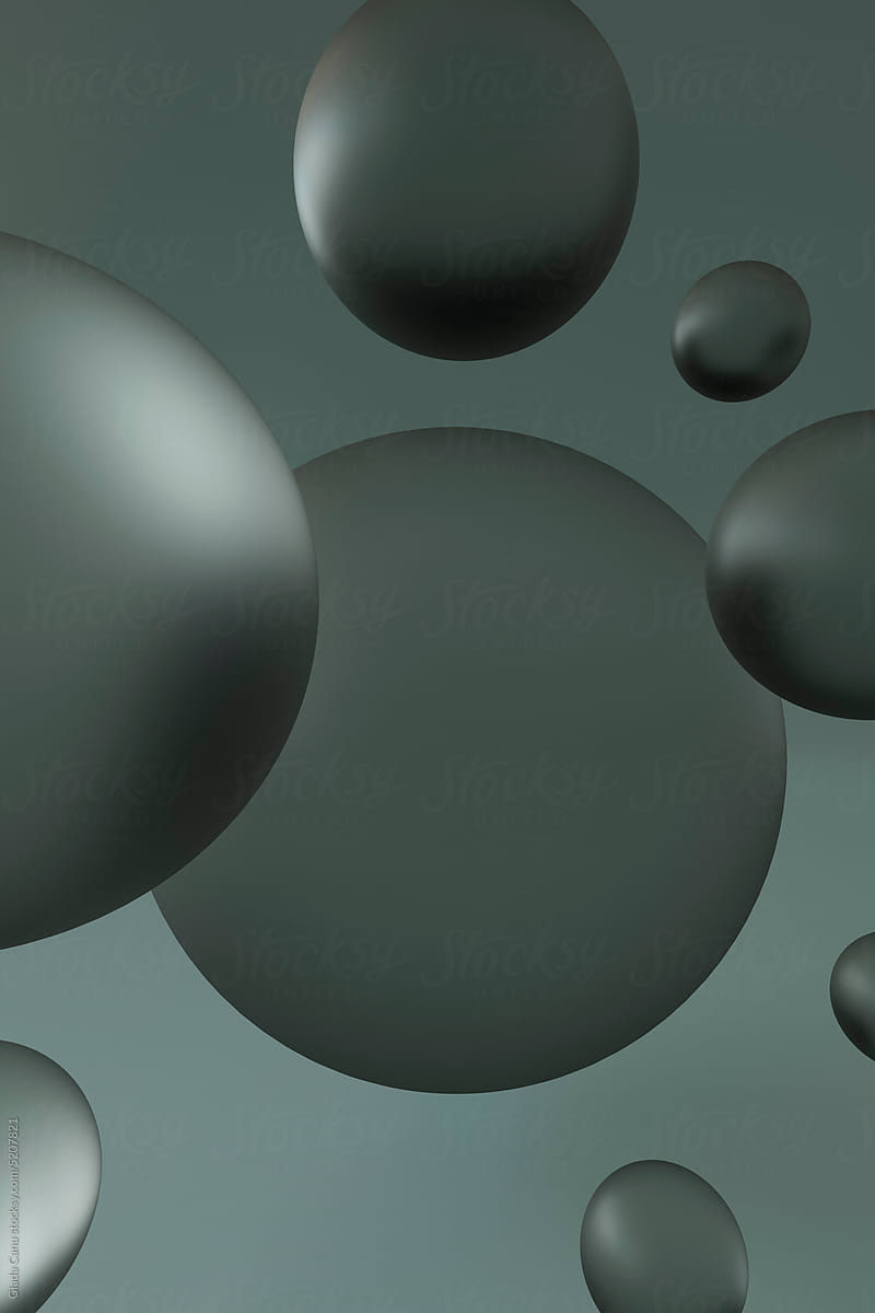 3d render of spheres on a green background.