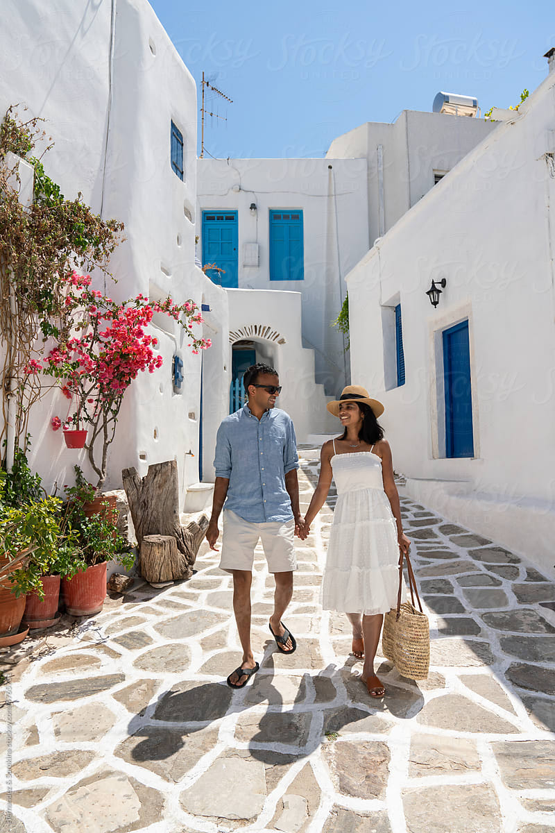 Couple Walking In Paros, Greece