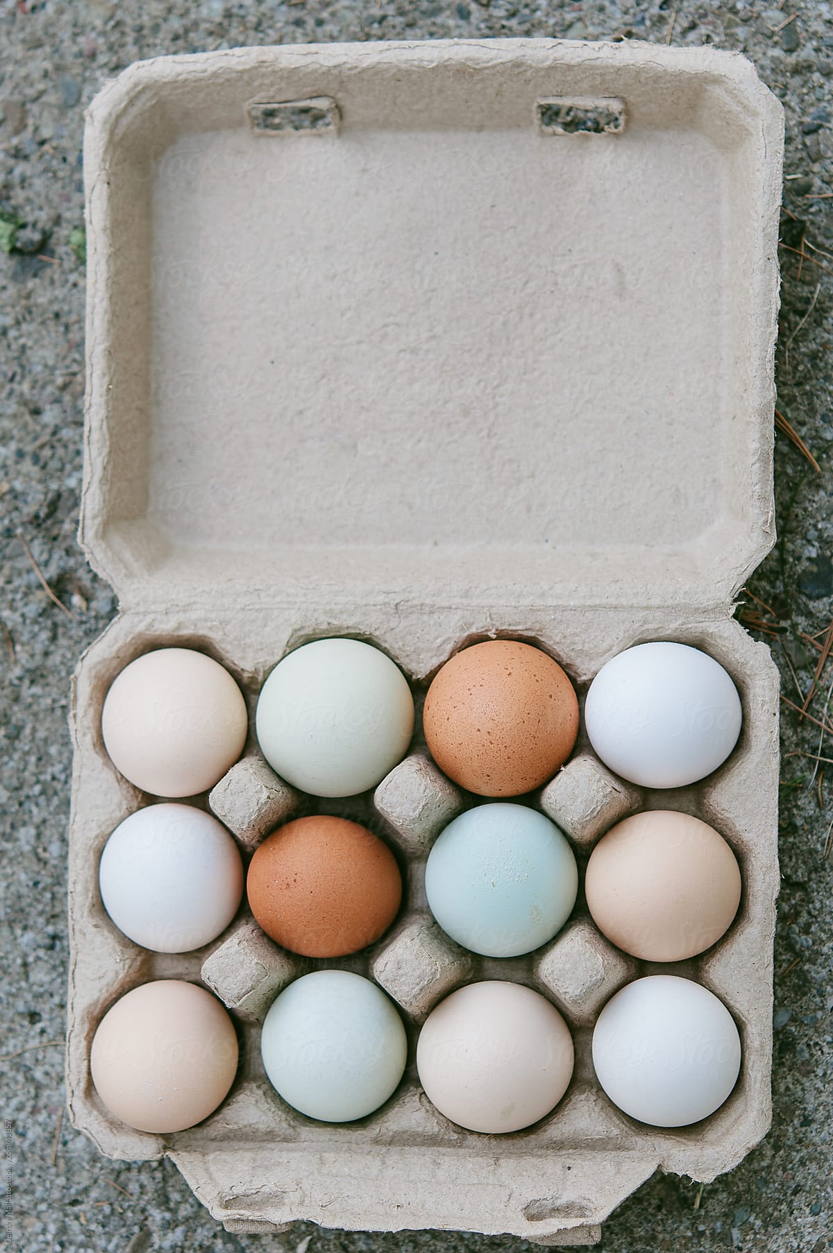 Carton of local organic colorful eggs