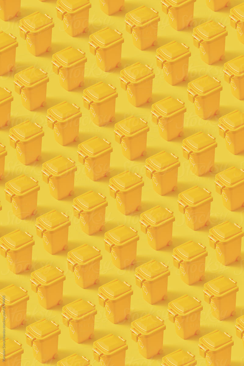 Pattern of small yellow garbage bins