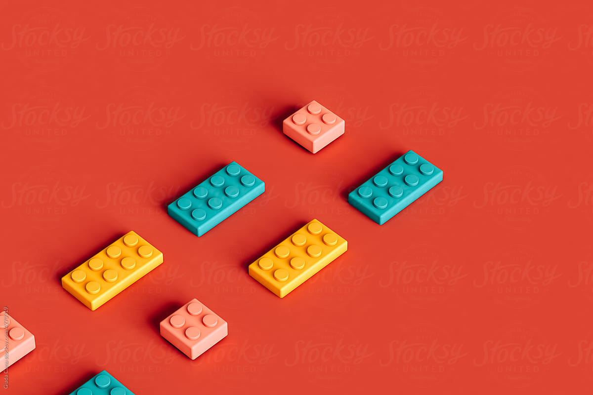 rows of Colorful building blocks with copy space.