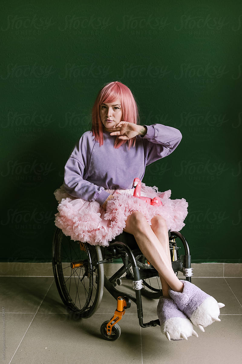 Portrait of a girl with a wheelchair