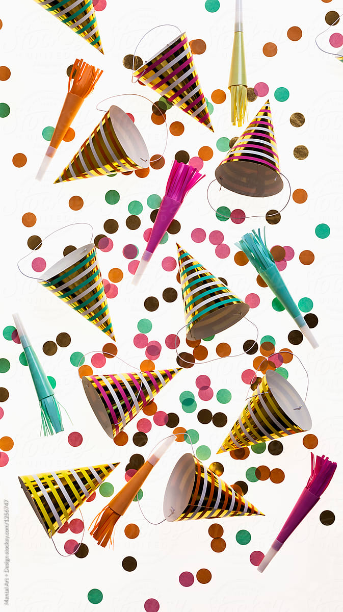 Party hat and confetti abstract