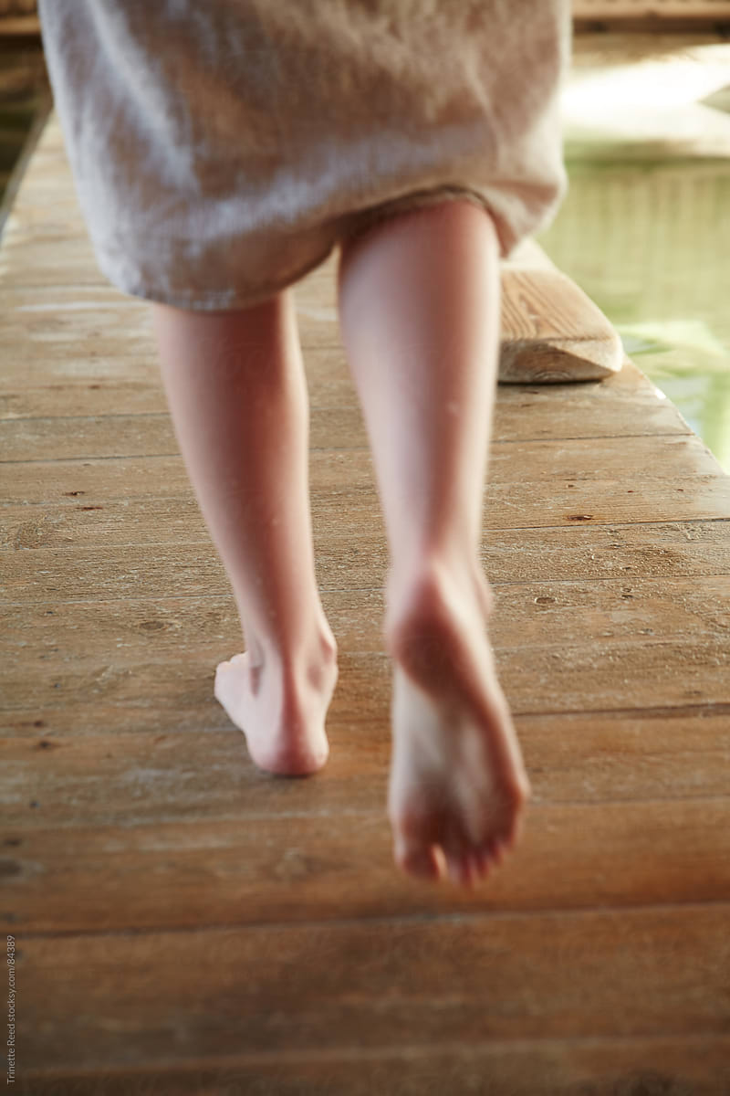 Close Up Of Woman's Feet Walking At Japanese Spa | Stocksy United