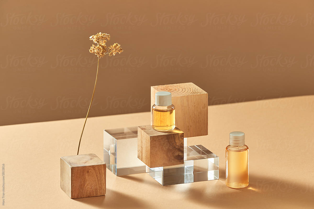 Set of cosmetic oils bottles