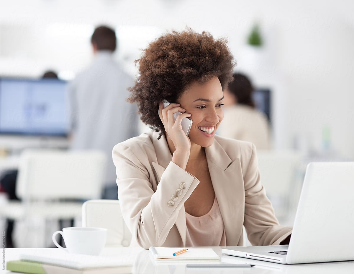 African Businesswoman Telephoning By Stocksy Contributor Lumina Stocksy