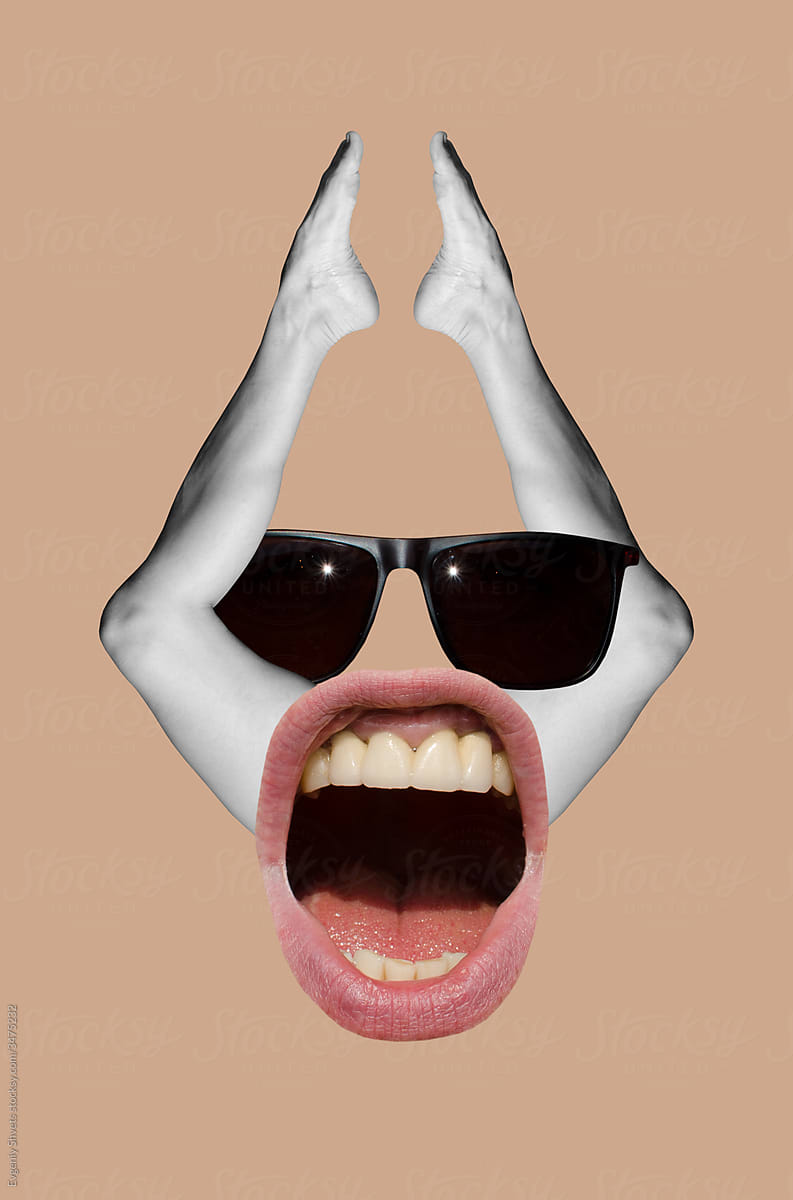 Sunglasses, open mouth and female legs