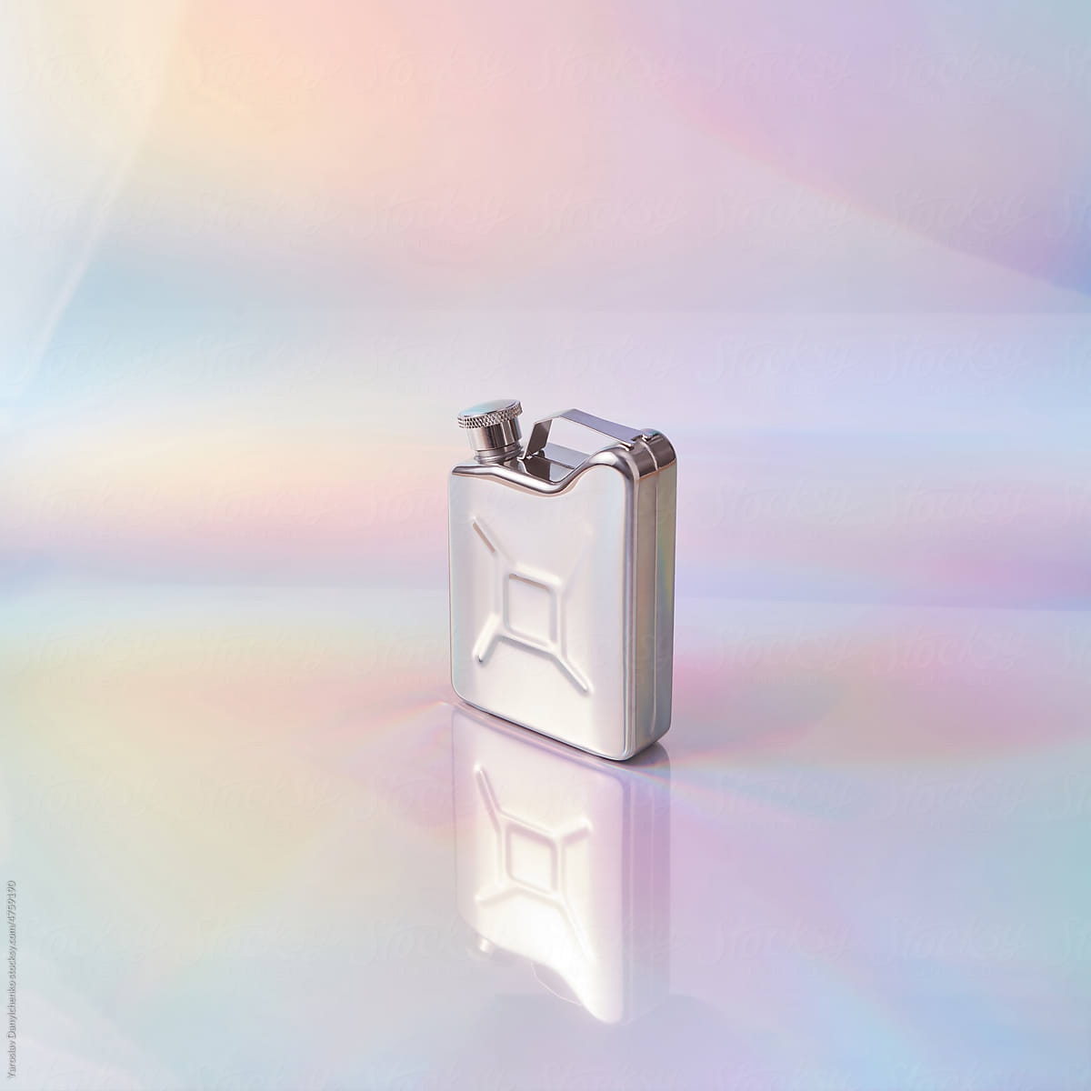 Steel canister over glossy background.