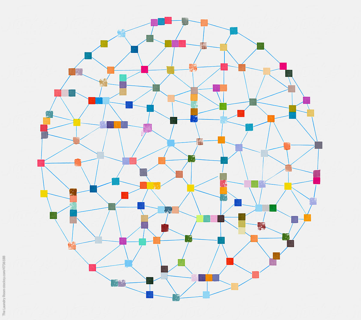 Global Network with Colorful Ink Square Connection Points