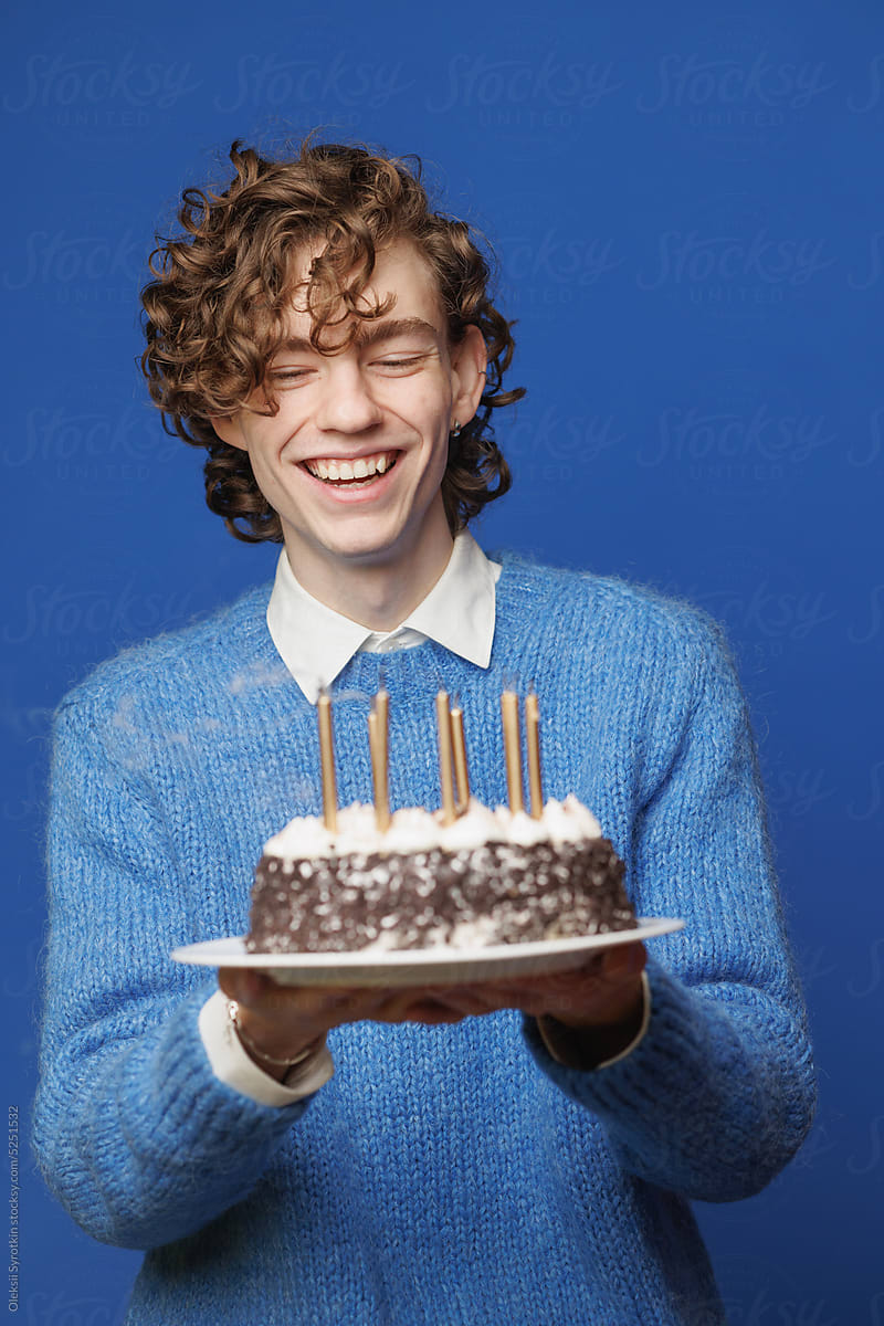 Zoomer. Birthday boy. Celebration cake. Happiness