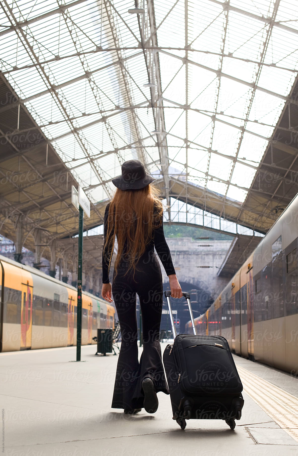 young woman in trainstation