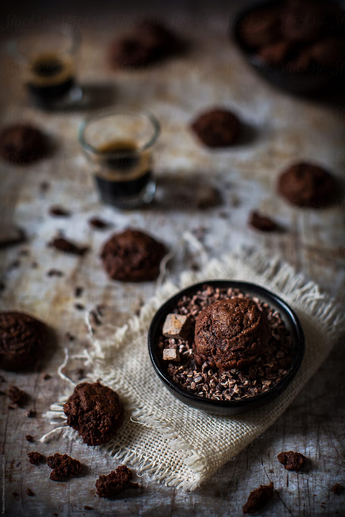 Chocolate cookies with cocoa nibs
