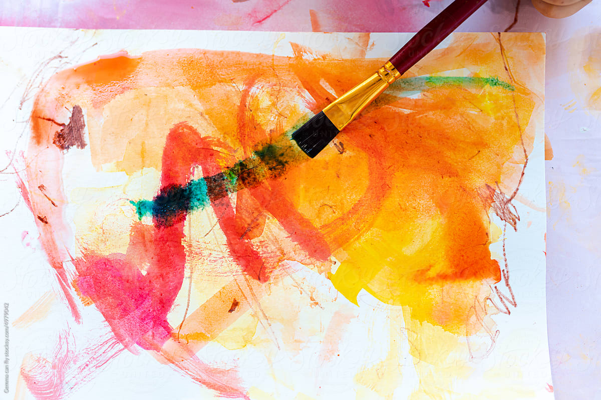 Abstract watercolor painting in warm colors