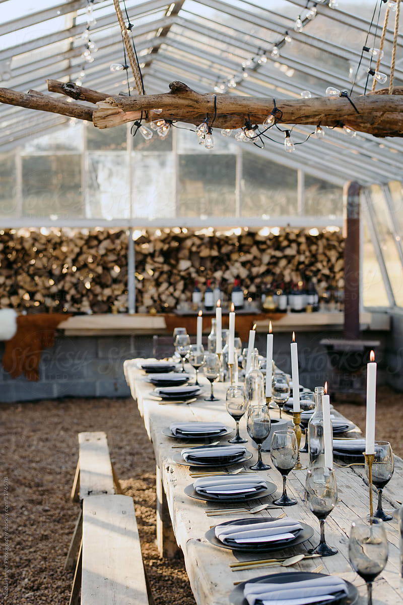 Dreamy Long Dinner Table in Glass Greenhouse