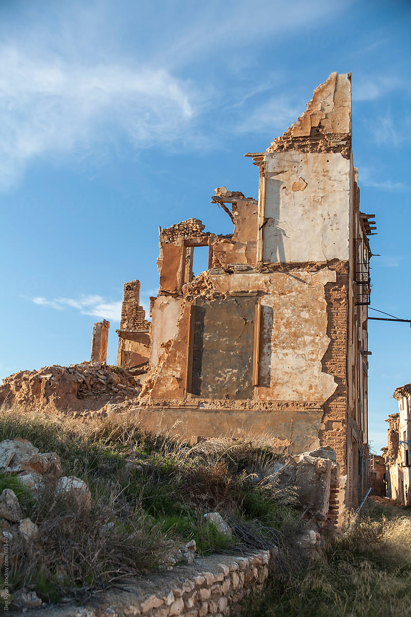 Crumbling ruins of bomb damaged buildings