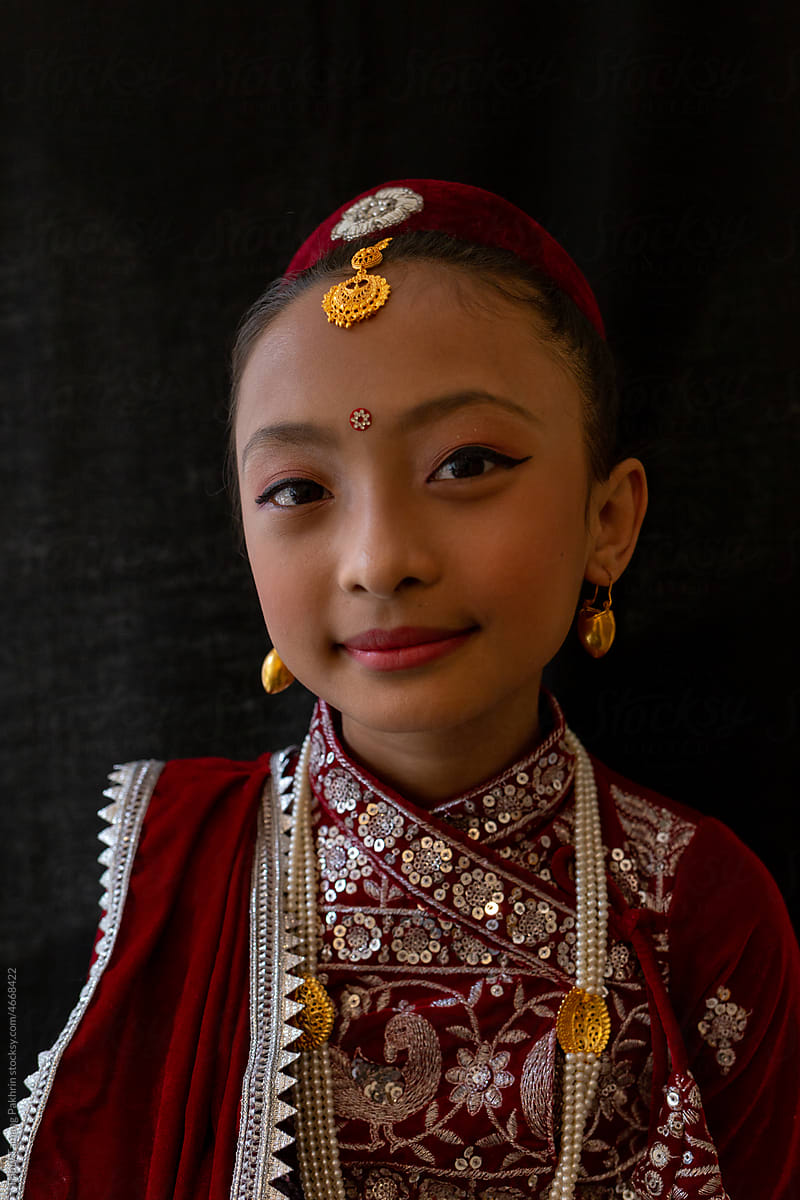 Happy Nepali girl in traditional attire