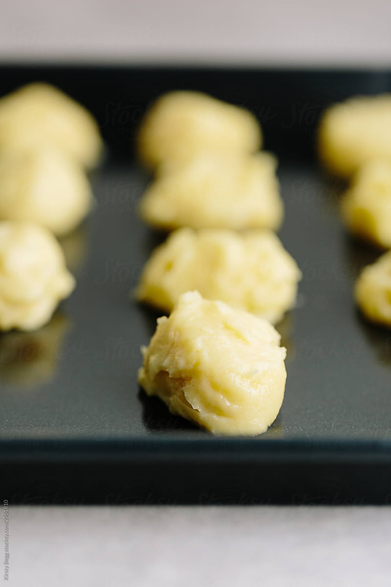 Choux pastry balls for making profiteroles, unbaked