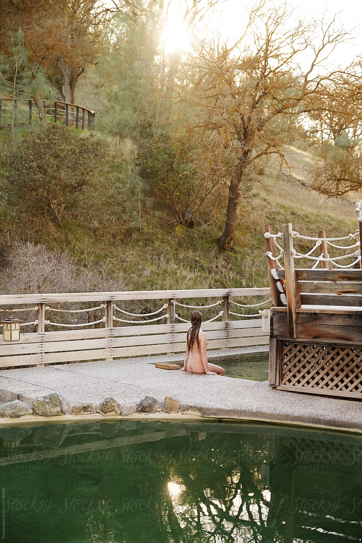 Woman soaking in Japanese hot springs