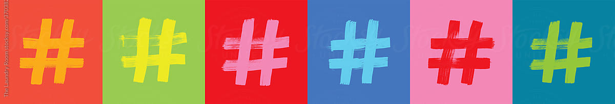 Colorful Hashtag Web Banner, Social Media Concept