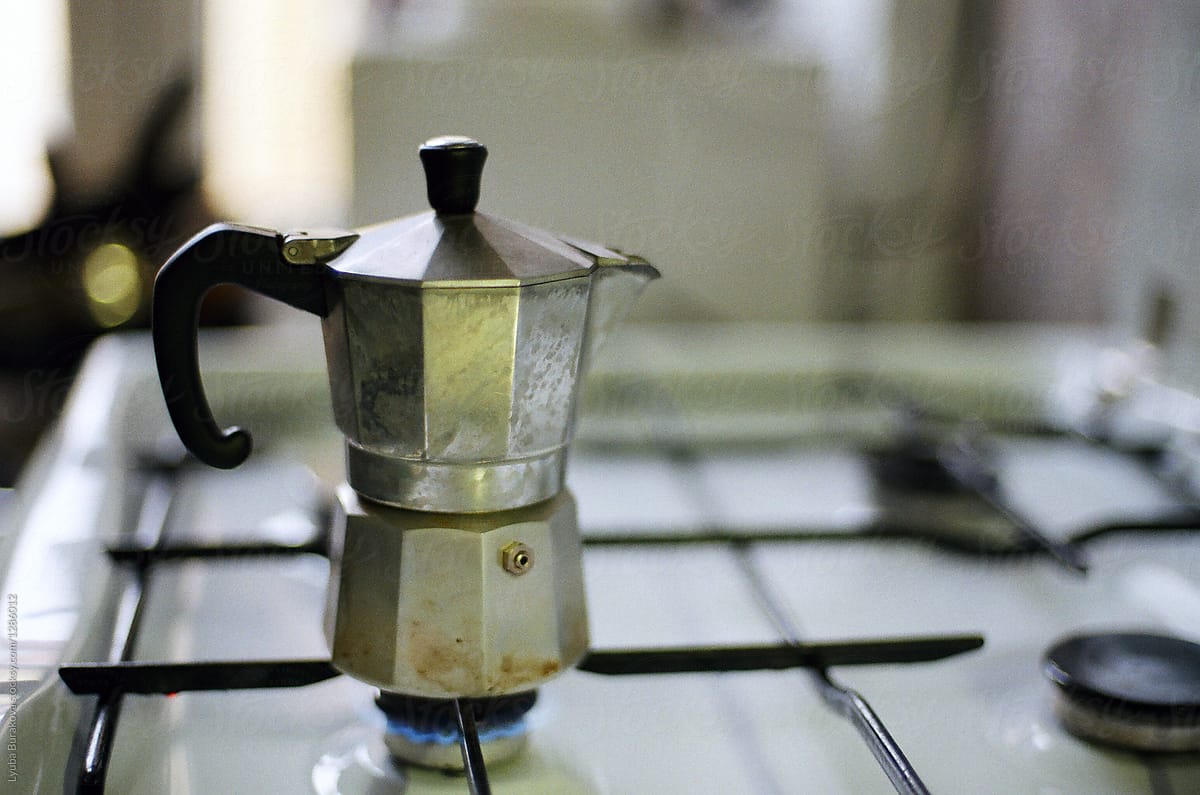 Geyser coffee maker on a gas