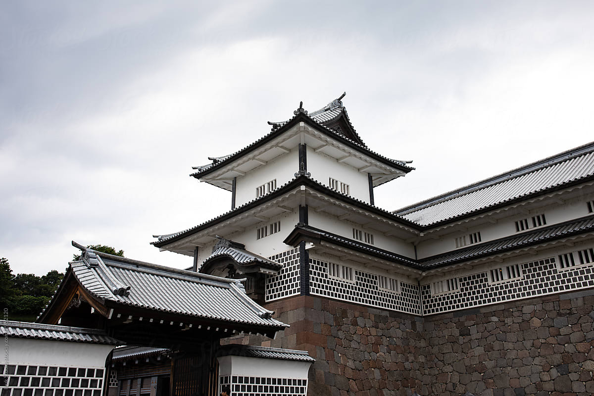 Traditional Asian building against cloudy sky
