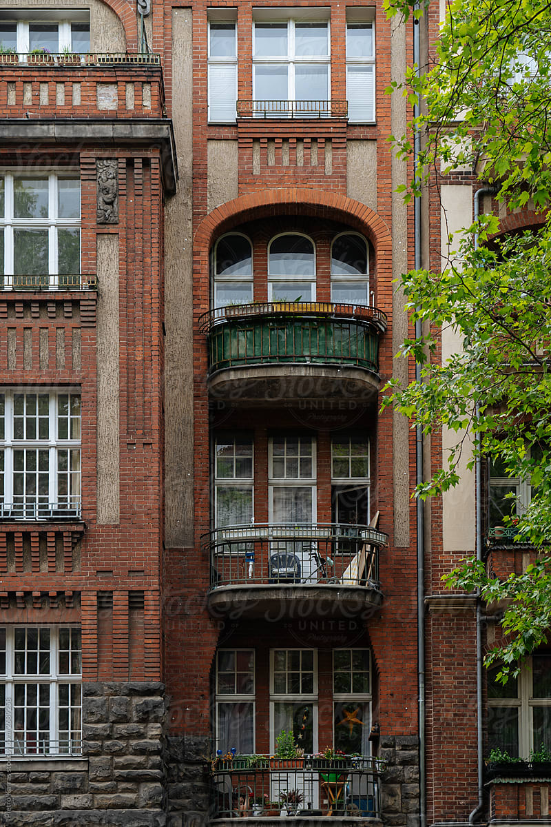 Facade of aged apartment building